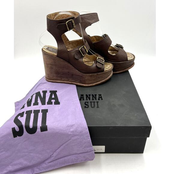 Anthropologie Anna Sui Platform Wedges Gladiator Straps Leather Boho - Picture 2 of 12